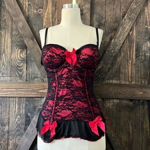 Red black corset bustier babydoll lingerie Sz-36c